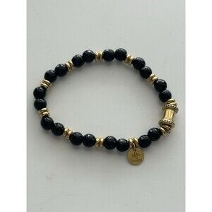 LDS Mormon Stretch Bracelet Black Stones/Beads & Gold Tone Latter-Day Saints